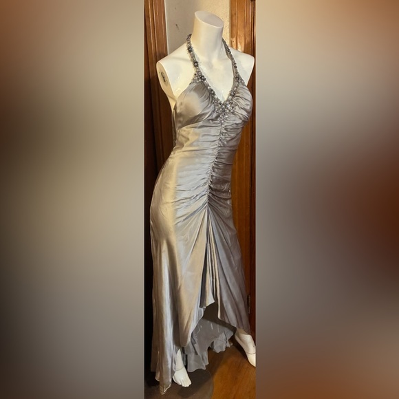 Niteline Dresses & Skirts - Niteline Elegant Silver Silk Rhinestone Accented Evening / Prom Dress - Size 2